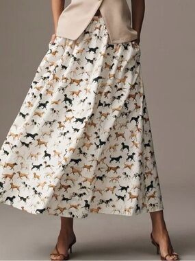 Maeve Cream Maxi Skirt with Black and Brown Dog Print